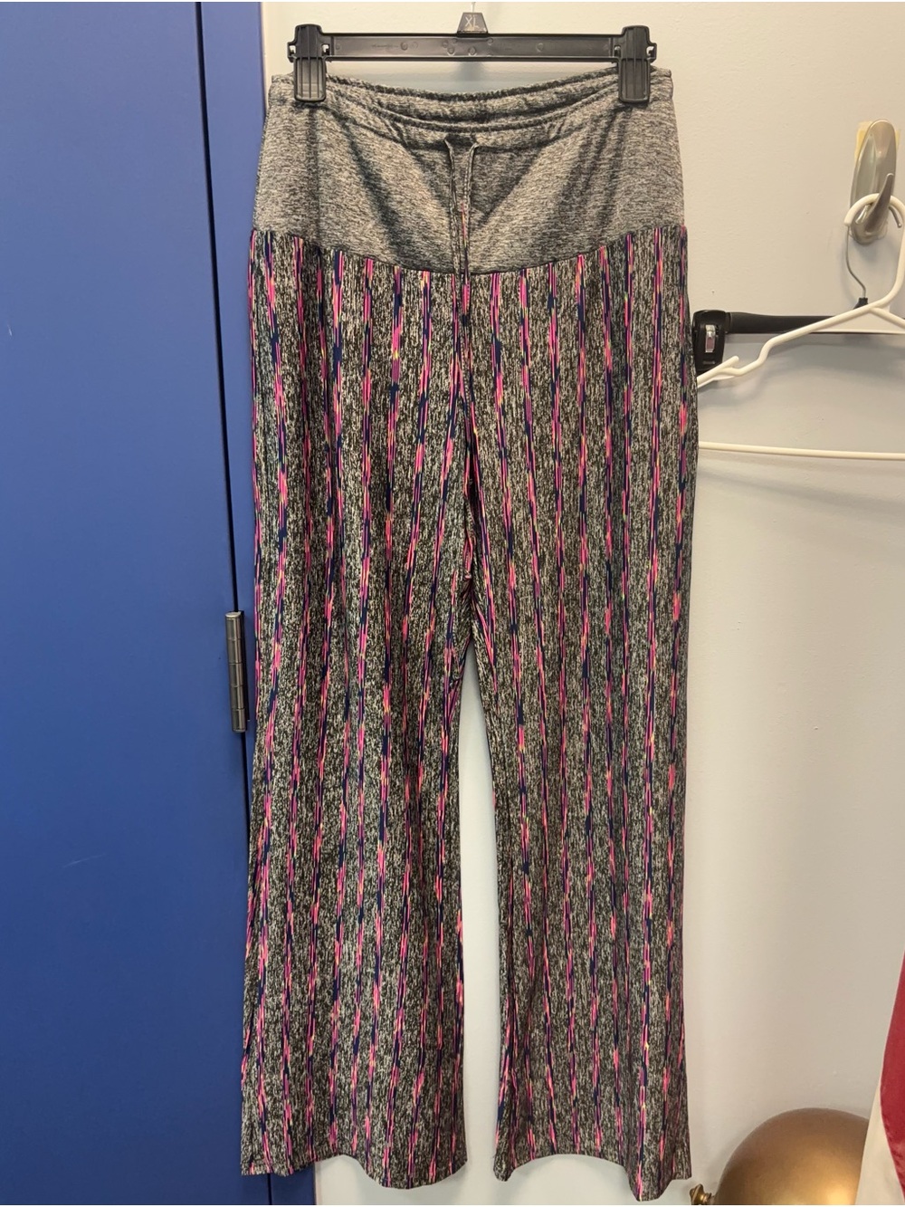 Gray Wide-Leg Pants with Pink Stripe Detail
